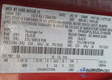 2018 Ford Focus St из США, поврежденный, VIN 1FADP3L93JL318659